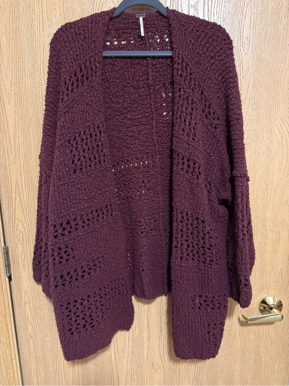 Free People Saturday Morning Open-Front Chunky Oversized Knit Cardigan - Plum
